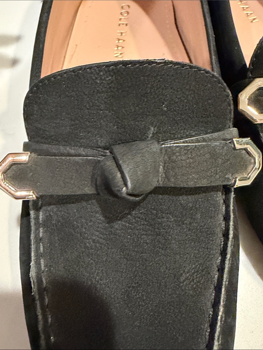 Cole Haan Evelyn Bow Black Suede Slip-On Loafers with Gold Accent - Picture 10 of 10